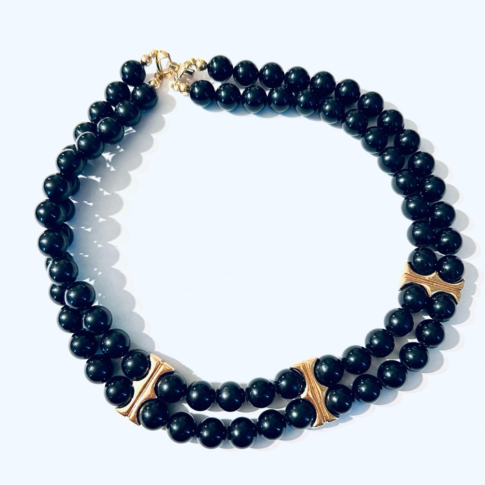 Vintage Black and Gold Beaded Necklace